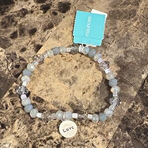 Maurices Blue and Clear Beaded Stretch Bracelet with "Love" Charm